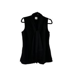 Cabi Top Womens Small Sleeveless Fringe Scarf Blouse Black Button Front #3430